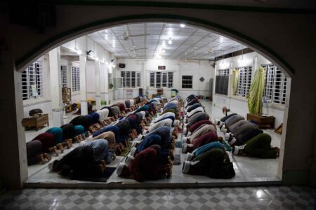 Elementary school pupils from a boarding school of the Cham Muslim community are performing their early morning prayers in An Giang province, Vietnam. April 2024.
The Mekong Delta region in Vietnam is a culturally diverse area, primarily inhabited by Vietnamese (Kinh), Khmer, Hoa (Chinese), and Cham ethnic groups. While the Kinh are the majority, the Khmer represent a significant, long-settled indigenous community, contributing to the distinct cultural identity and agricultural practices of the southern delta.